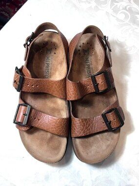 Mephisto Zeus Fit leather cork unisex brown sandals EU40 = men US8, women US9.5
